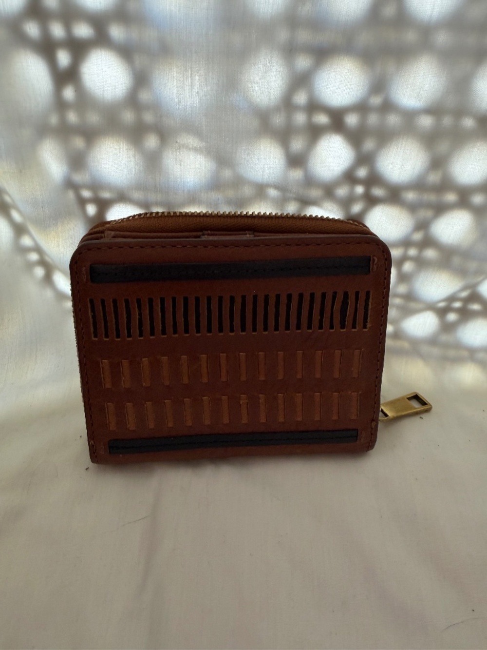 Fossil Brown Leather Zip Around Wallet – RFID Blocking